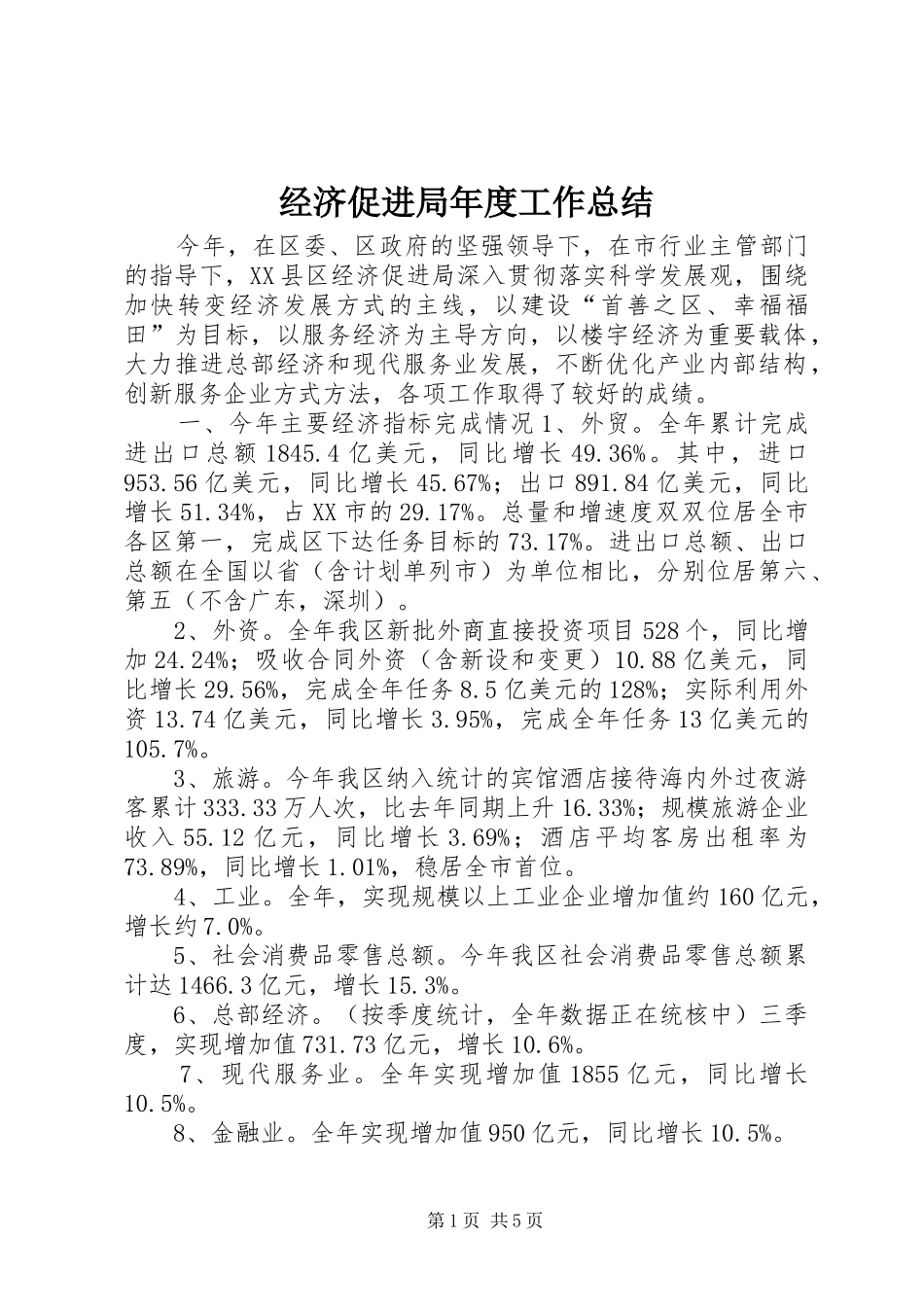2024年经济促进局年度工作总结_第1页