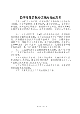 2024年经济发展的财政优惠政策的意见