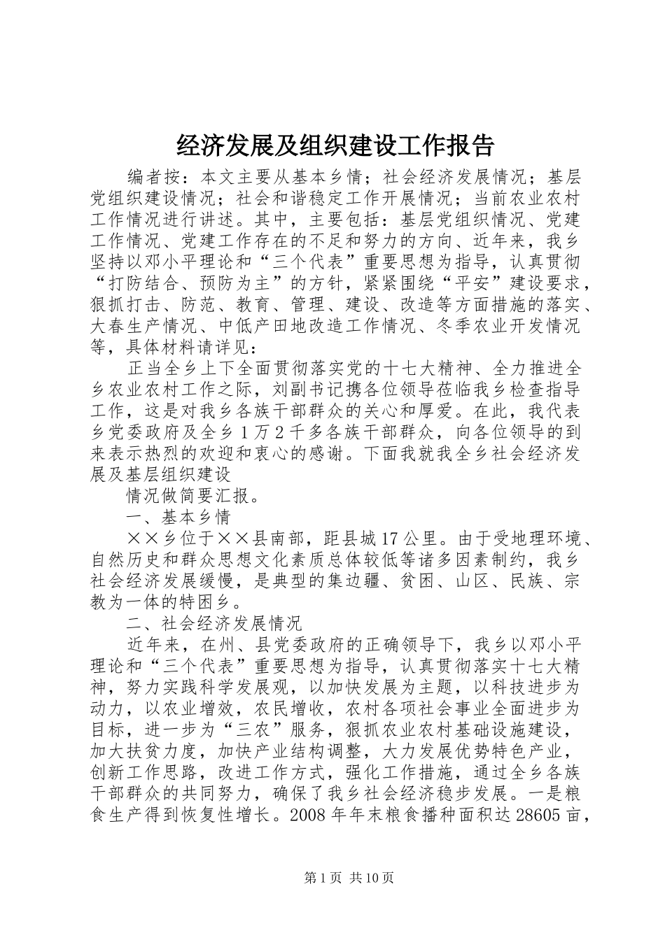 2024年经济发展及组织建设工作报告_第1页