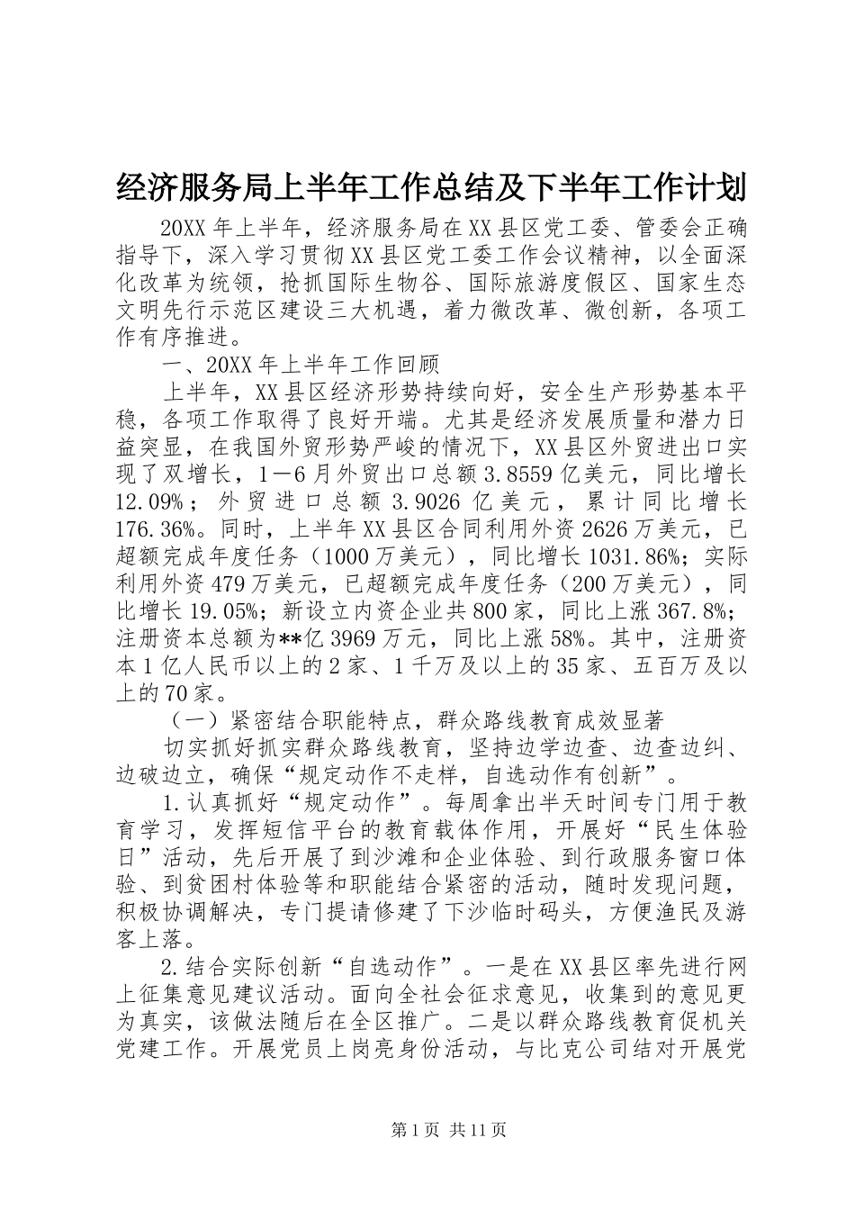 2024年经济服务局上半年工作总结及下半年工作计划_第1页