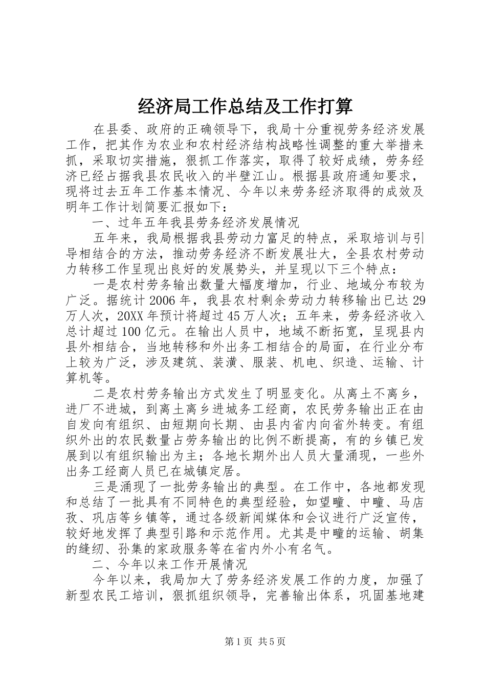 2024年经济局工作总结及工作打算_第1页