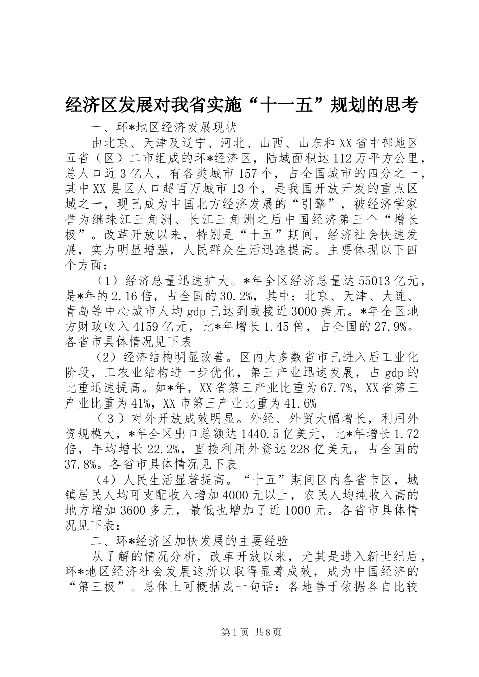 2024年经济区发展对我省实施十一五规划的思考_第1页
