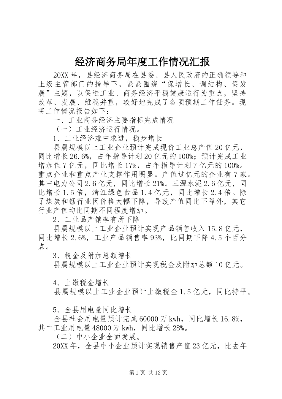 2024年经济商务局年度工作情况汇报_第1页