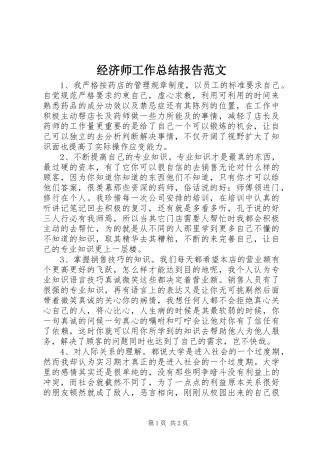 2024年经济师工作总结报告范文