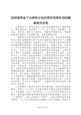 2024年经济新常态下内部审计如何更好发挥作用的最新相关信息