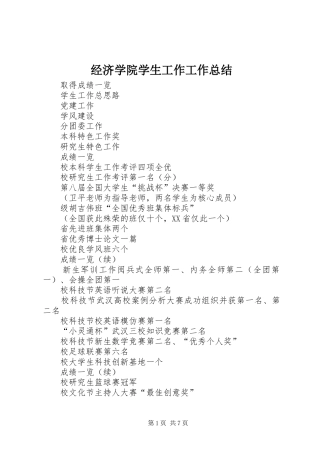 2024年经济学院学生工作工作总结