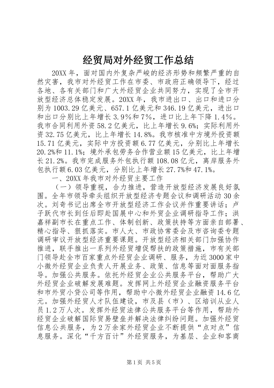 2024年经贸局对外经贸工作总结_第1页