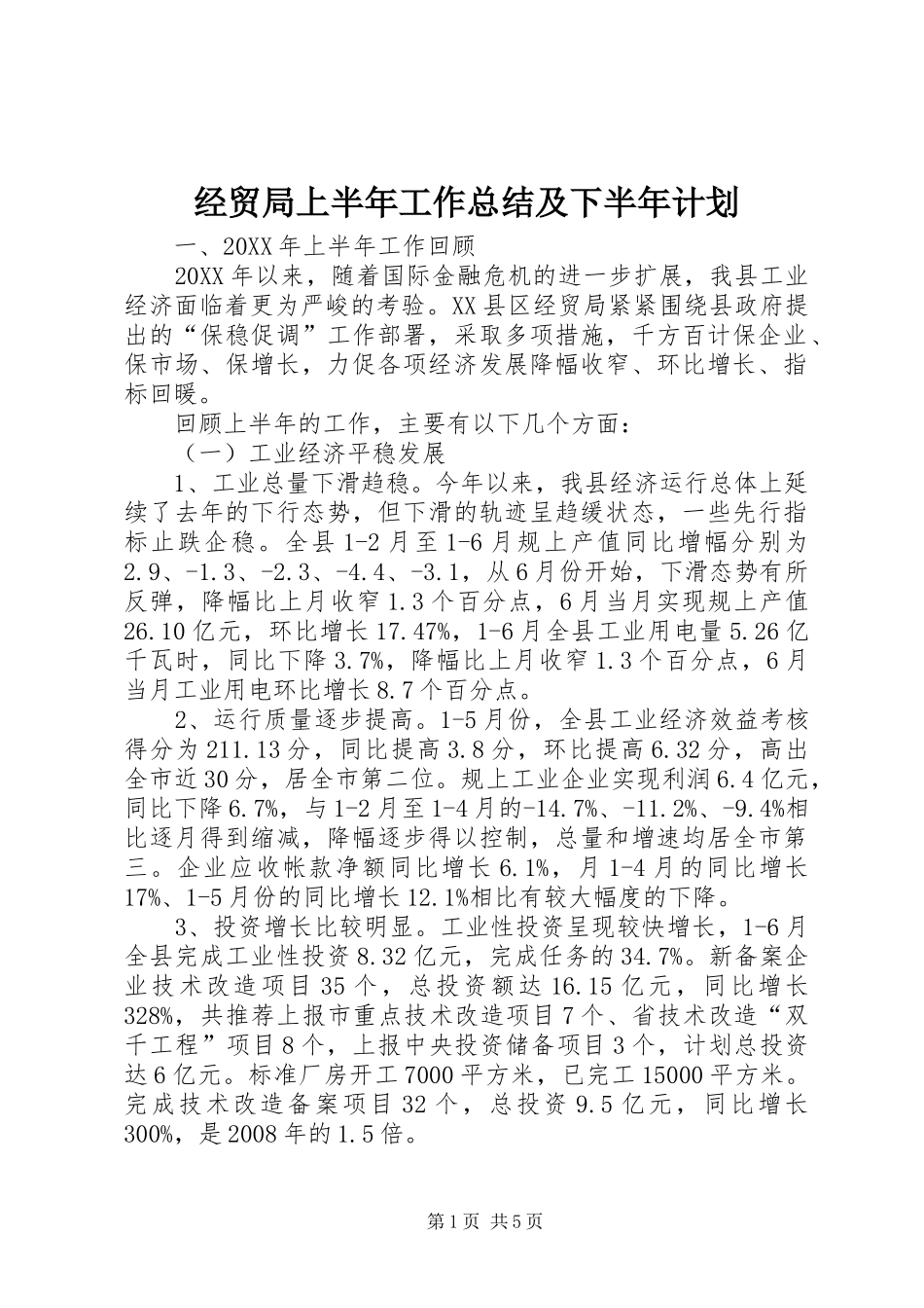 2024年经贸局上半年工作总结及下半年计划_第1页