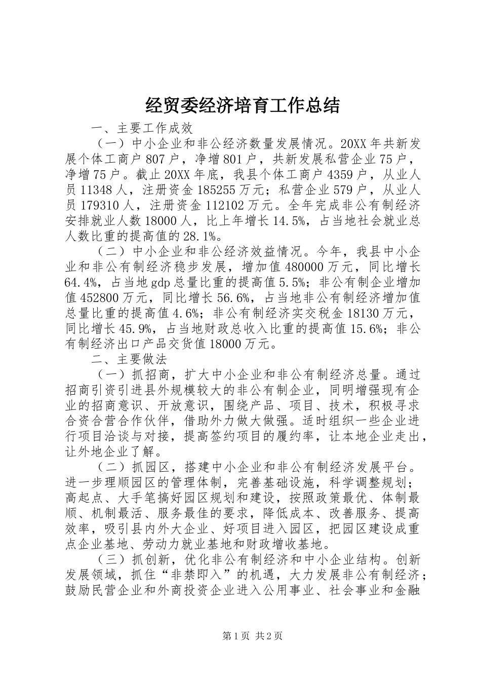 2024年经贸委经济培育工作总结_第1页