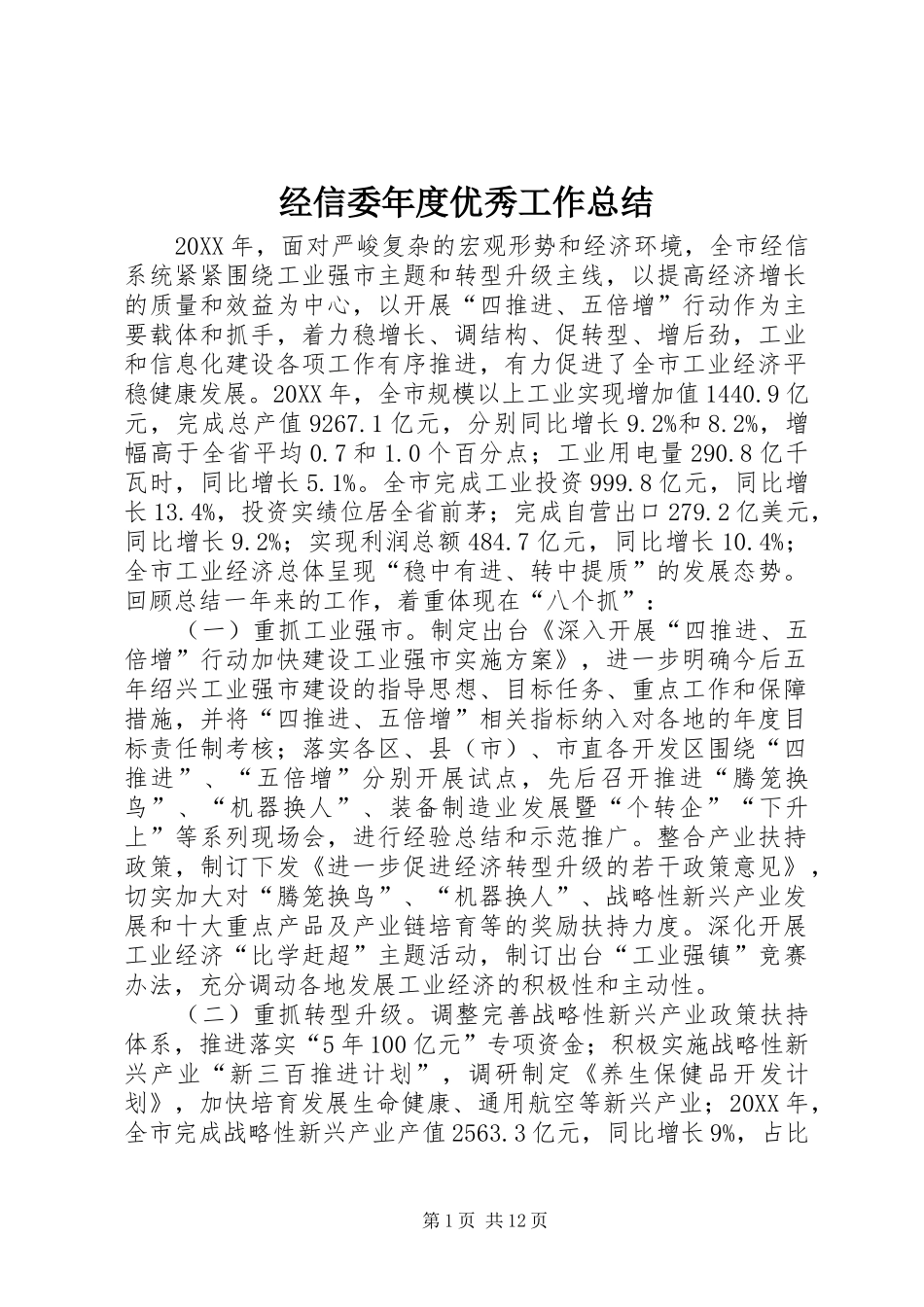 2024年经信委年度优秀工作总结_第1页