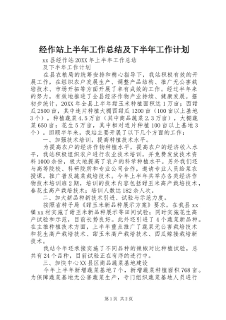 2024年经作站上半年工作总结及下半年工作计划