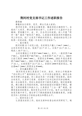 2024年荆河村党支部书记工作述职报告