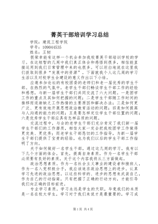 2024年菁英干部培训学习总结