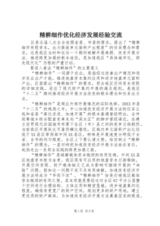 2024年精耕细作优化经济发展经验交流