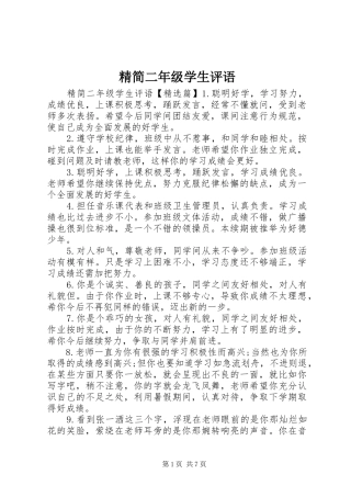 2024年精简二年级学生评语