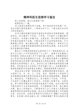 2024年精神科医生进修学习鉴定