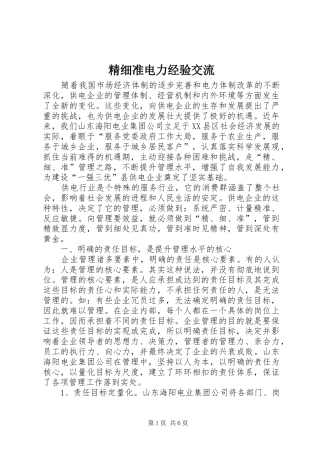 2024年精细准电力经验交流