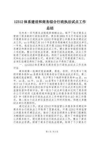2024年体系建设和商务综合行政执法试点工作总结