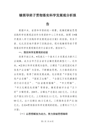 2024年镇领导班子贯彻落实科学发展观分析报告