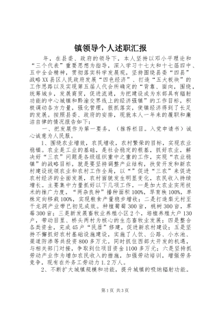 2024年镇领导个人述职汇报