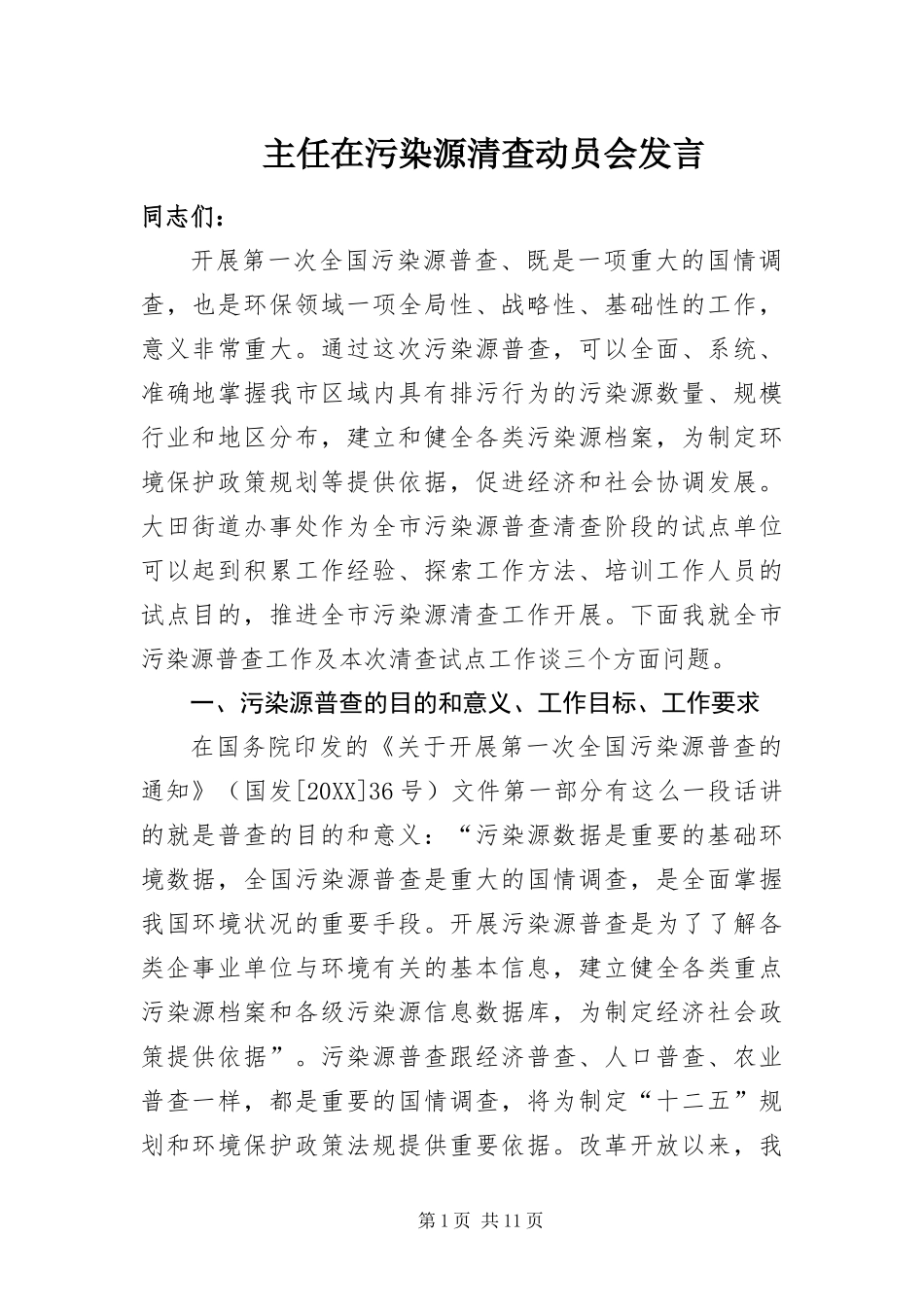 2024年主任在污染源清查动员会讲话_第1页
