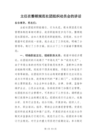 2024年主任在整顿规范社团组织动员会的致辞