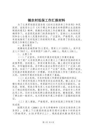 2024年镇农村低保工作汇报材料