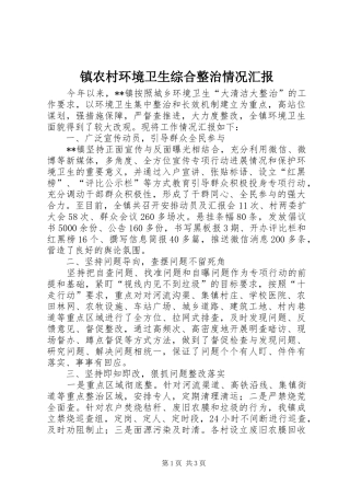 2024年镇农村环境卫生综合整治情况汇报