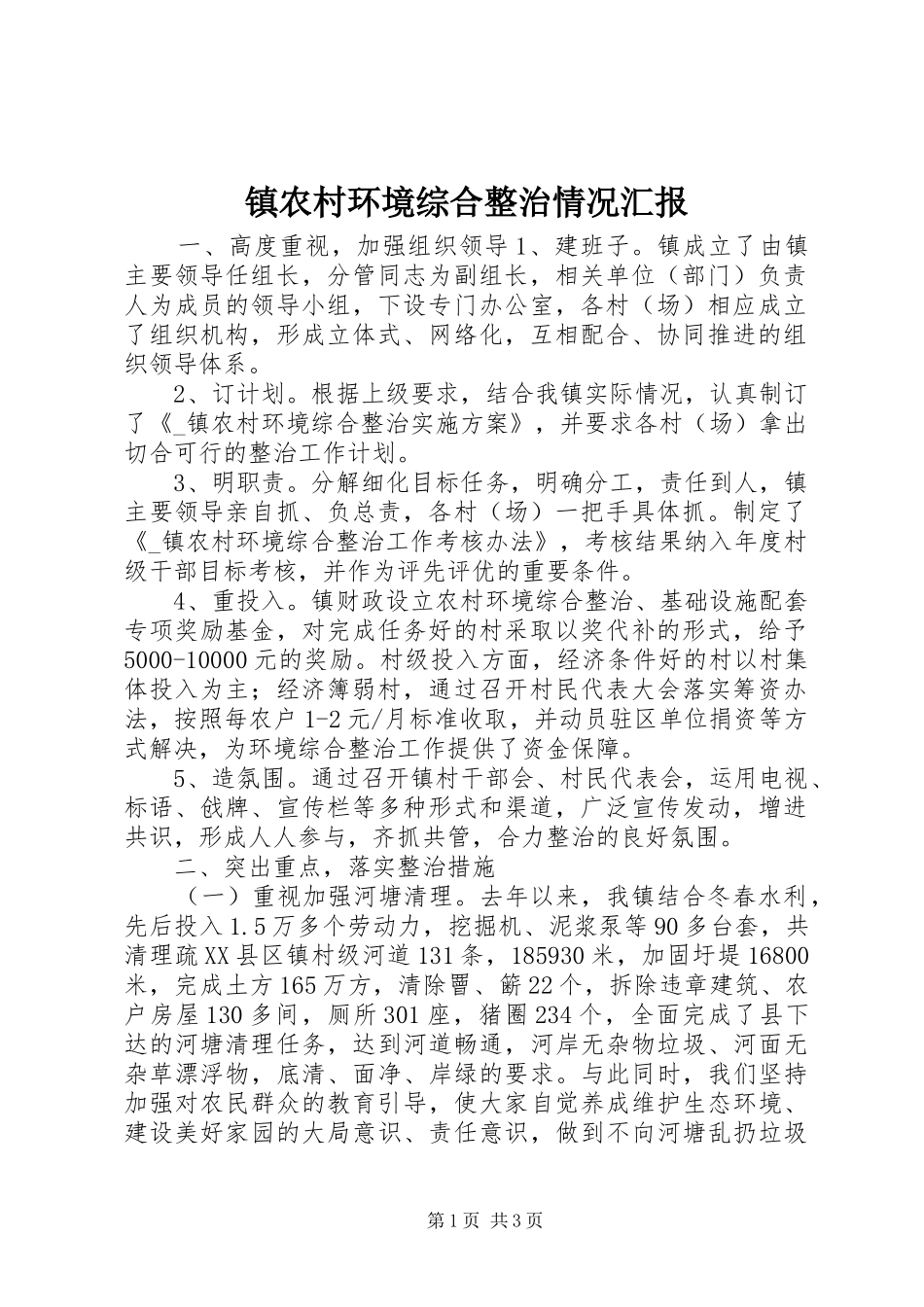 2024年镇农村环境综合整治情况汇报_第1页