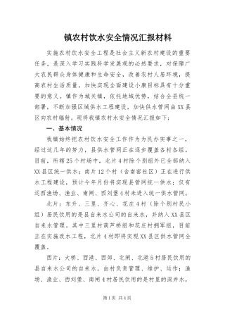 2024年镇农村饮水安全情况汇报材料