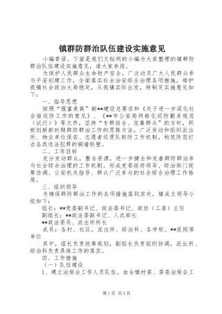 2024年镇群防群治队伍建设实施意见