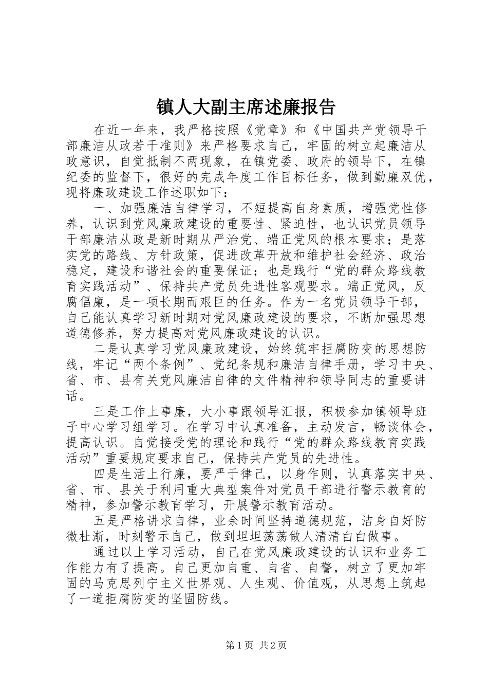 2024年镇人大副主席述廉报告_第1页