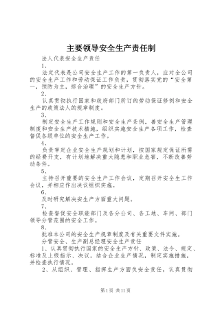 2024年主要领导安全生产责任制
