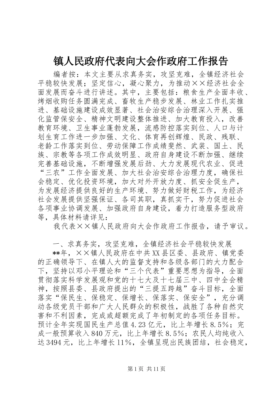 2024年镇人民政府代表向大会作政府工作报告_第1页