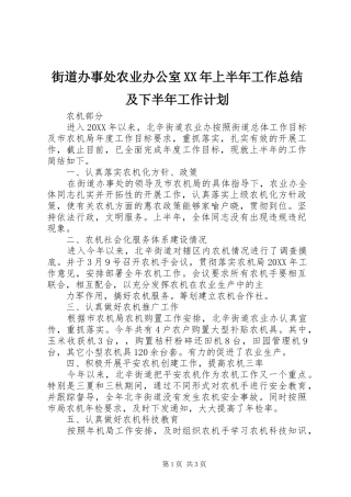 2024年街道办事处农业办公室上半年工作总结及下半年工作计划