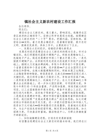 2024年镇社会主义新农村建设工作汇报