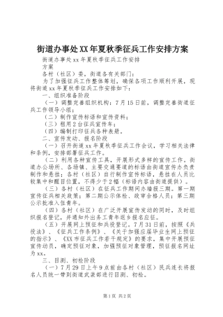 2024年街道办事处夏秋季征兵工作安排方案