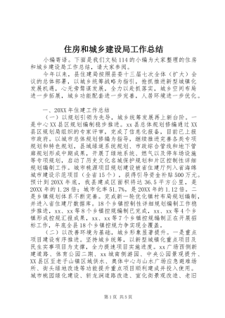 2024年住房和城乡建设局工作总结