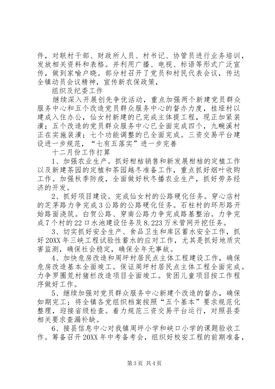 2024年镇十一月份工作小结及月份工作安排_第3页