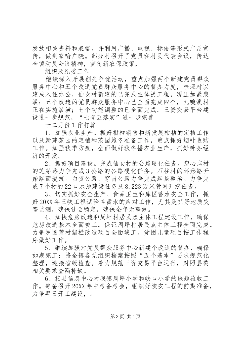 2024年镇十一月份工作小结及月份工作安排范文_第3页