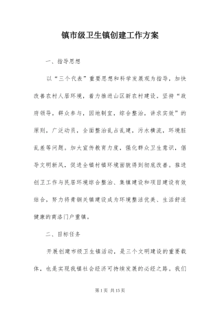 2024年镇市级卫生镇创建工作方案
