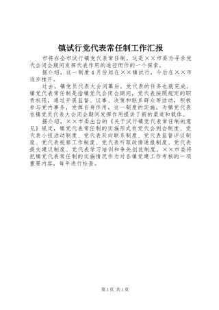 2024年镇试行党代表常任制工作汇报