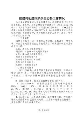 2024年住建局创建国家级生态县工作情况