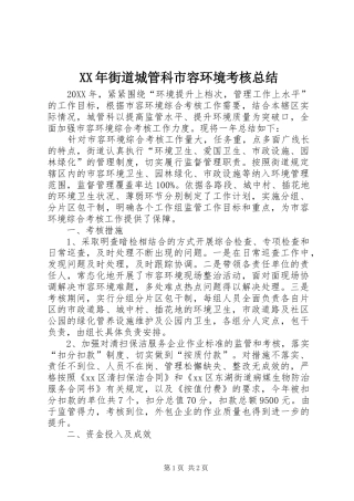 2024年街道城管科市容环境考核总结