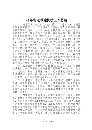 2024年街道城建执法工作总结