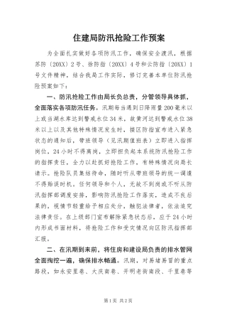 2024年住建局防汛抢险工作预案