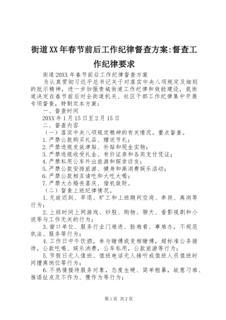 2024年街道春节前后工作纪律督查方案督查工作纪律要求
