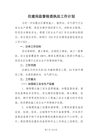 2024年住建局监督检查执法工作计划