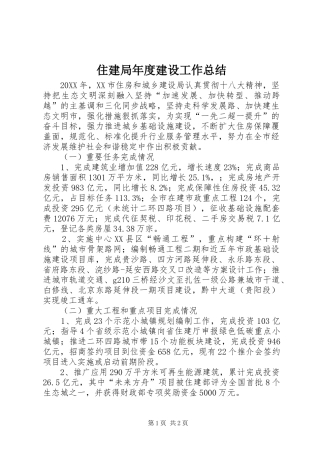 2024年住建局年度建设工作总结