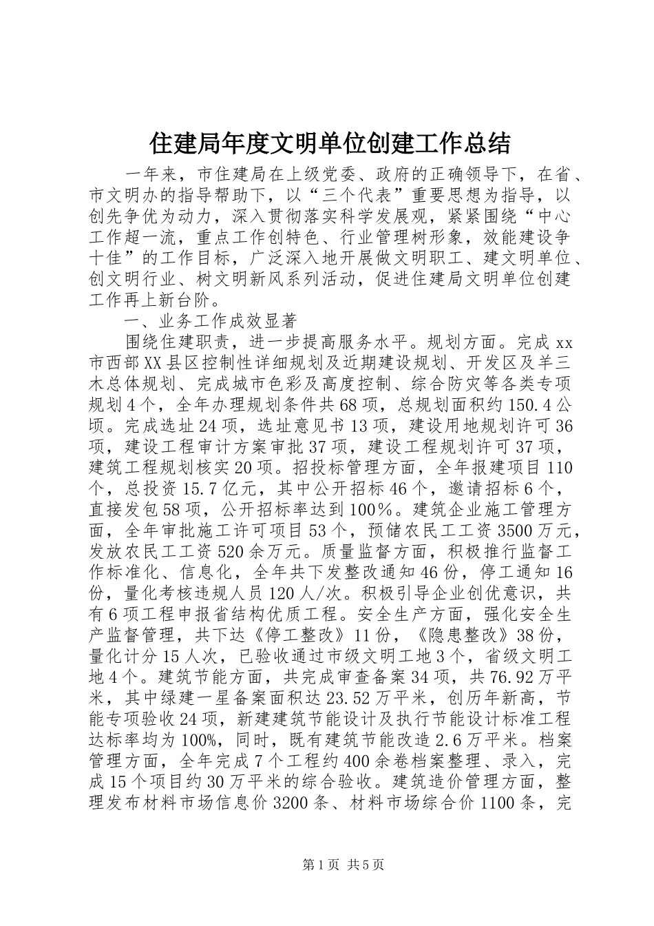 2024年住建局年度文明单位创建工作总结_第1页